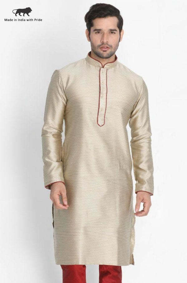 Men's Beige Cotton Silk Blend Kurta - Vastramay