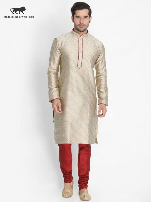 Men's Beige Cotton Silk Blend Kurta and Pyjama Set - Vastramay