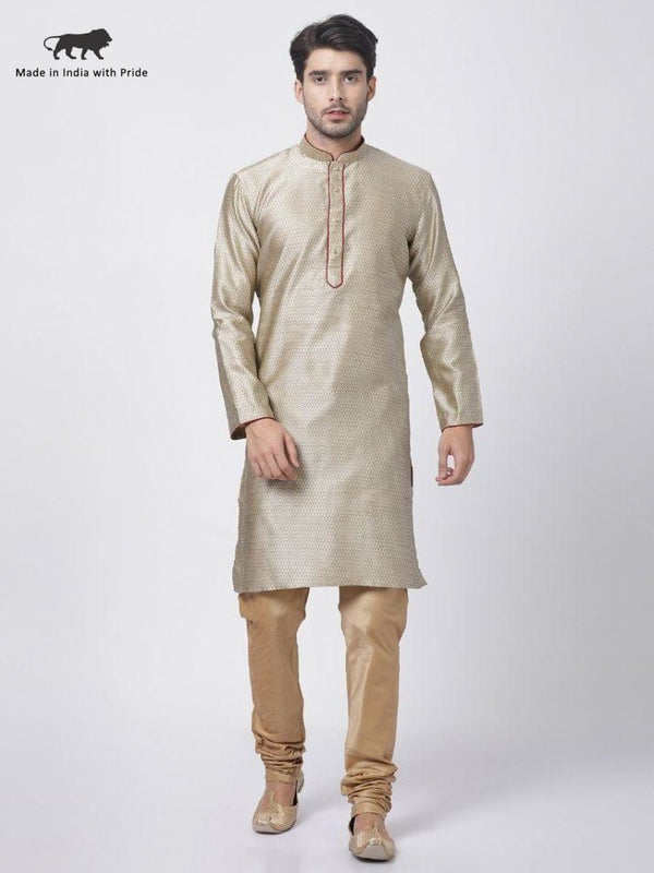 Men's Beige Cotton Silk Blend Kurta and Pyjama Set - Vastramay