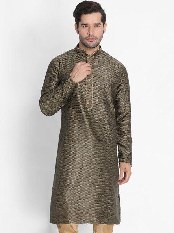 Men's Black Cotton Silk Blend Kurta - Vastramay