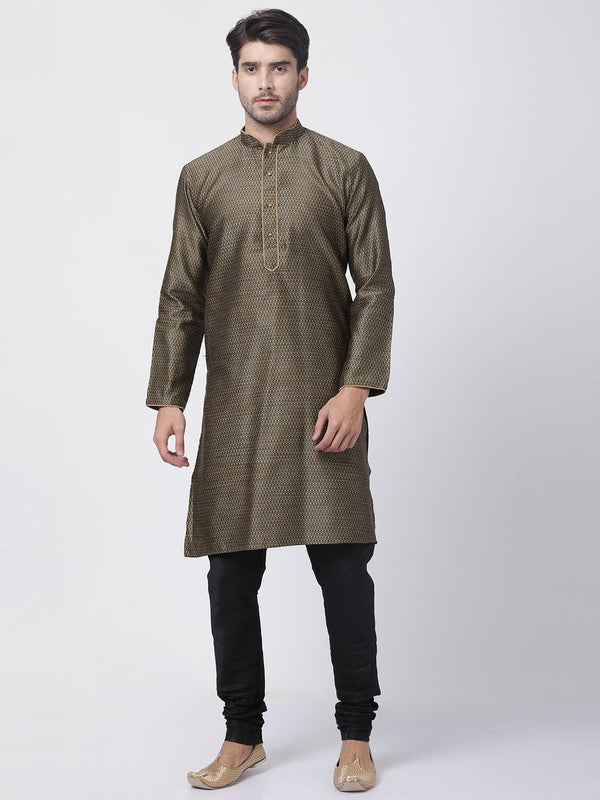 Men's Black Cotton Silk Blend Kurta and Pyjama Set - Vastramay