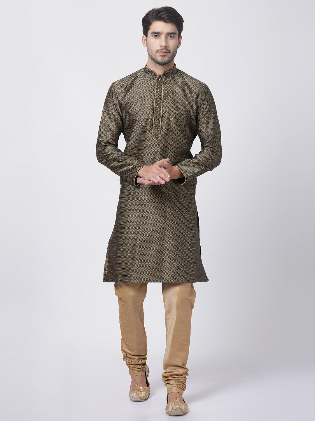 Men's Black Cotton Silk Blend Kurta and Pyjama Set