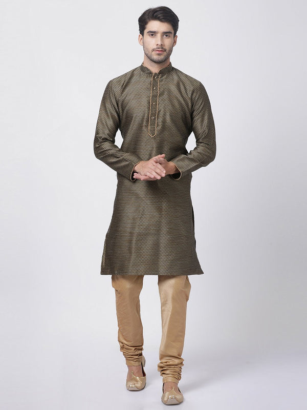 Men's Black Cotton Silk Blend Kurta and Pyjama Set - Vastramay