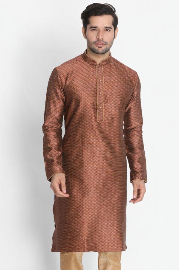 Men's Maroon Cotton Silk Blend Kurta - Vastramay