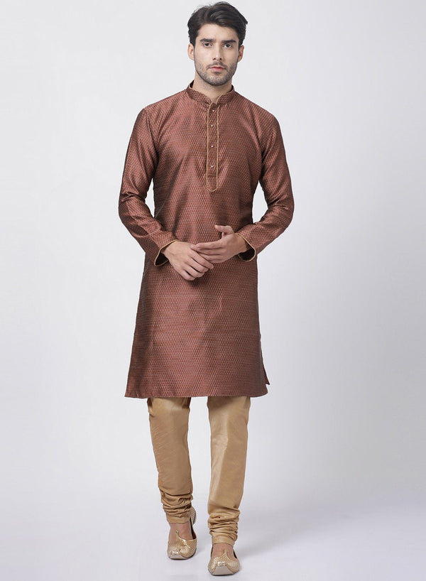 Men's Maroon Cotton Silk Blend Kurta and Pyjama Set - Vastramay