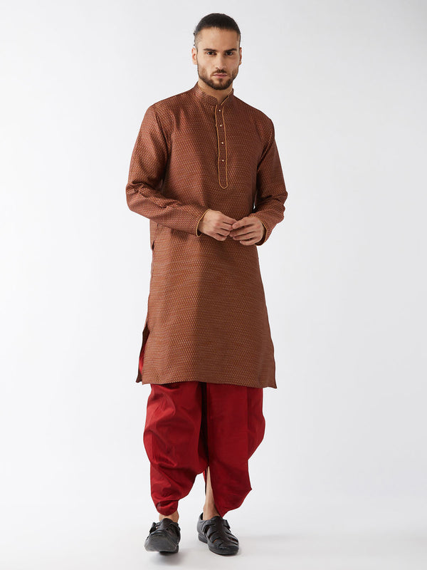 Jashvi Men's Maroon Silk Blend Kurta And Dhoti Set