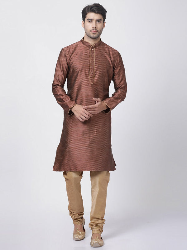 Men's Maroon Cotton Silk Blend Kurta and Pyjama Set - Vastramay