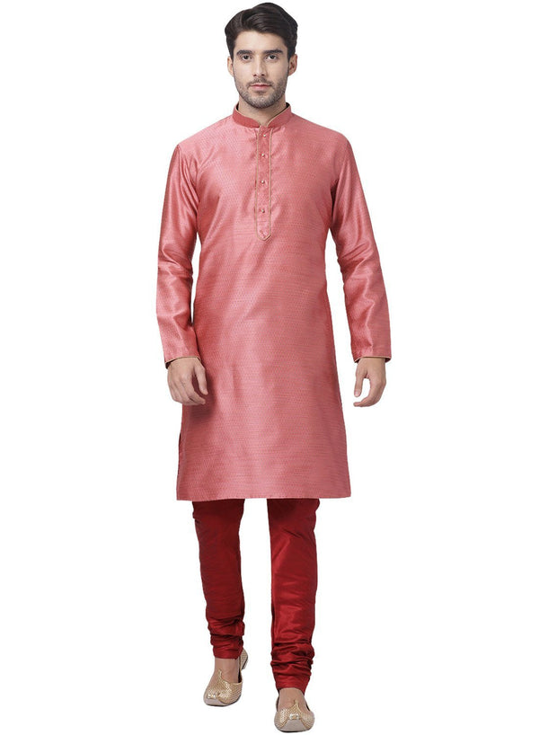 Men's Pink Cotton Silk Blend Kurta and Pyjama Set - Vastramay