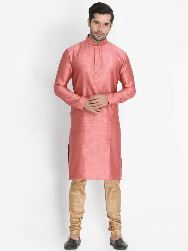 Men's Pink Cotton Silk Blend Kurta and Pyjama Set - Vastramay