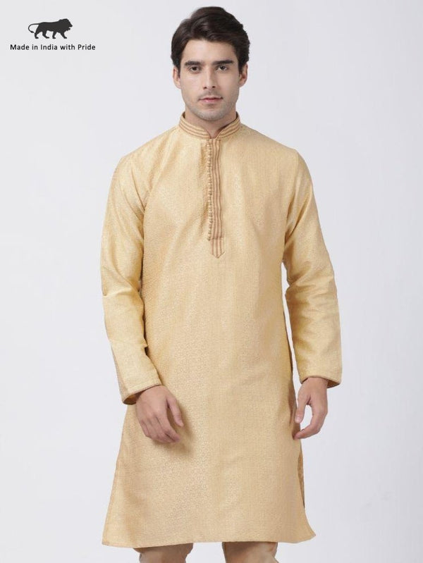 Men's Beige Cotton Silk Blend Kurta - Vastramay