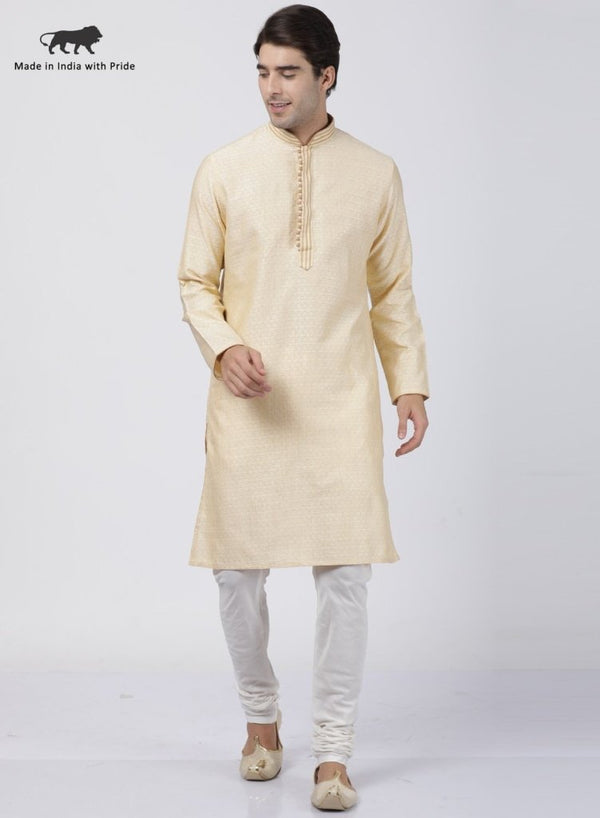 Men's Beige Cotton Silk Blend Kurta and Pyjama Set - Vastramay