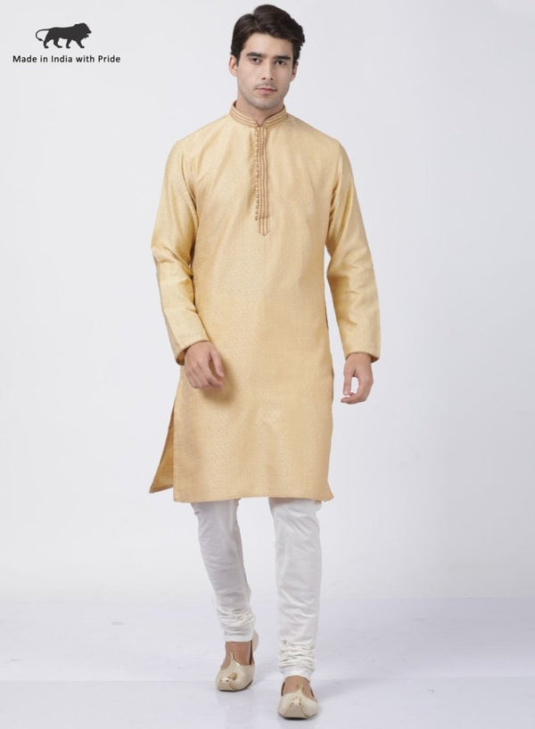 Men's Beige Cotton Silk Blend Kurta and Pyjama Set - Vastramay