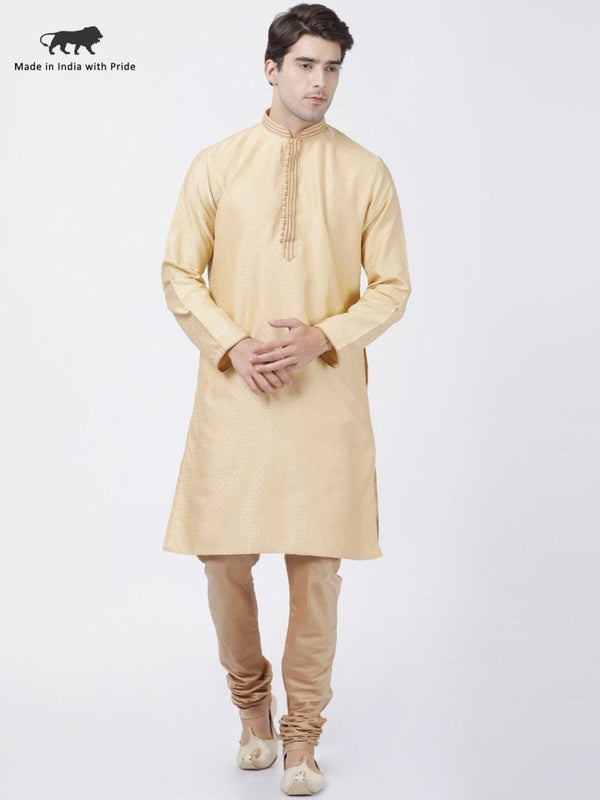 Men's Beige Cotton Silk Blend Kurta and Pyjama Set - Vastramay