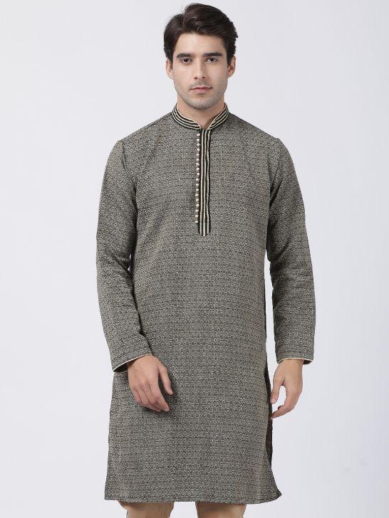 Men's Black Cotton Silk Blend Kurta - Vastramay