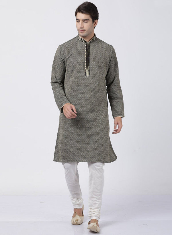 Men's Black Cotton Silk Blend Kurta and Pyjama Set - Vastramay