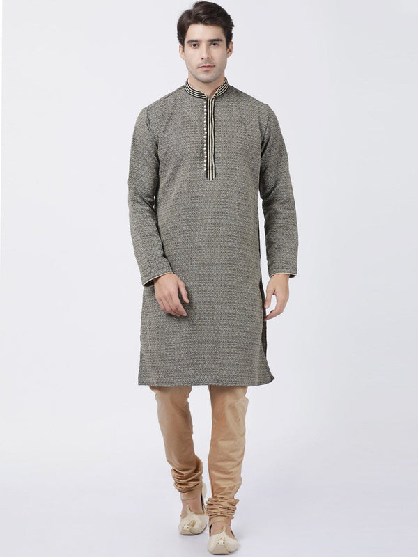 Men's Black Cotton Silk Blend Kurta and Pyjama Set - Vastramay