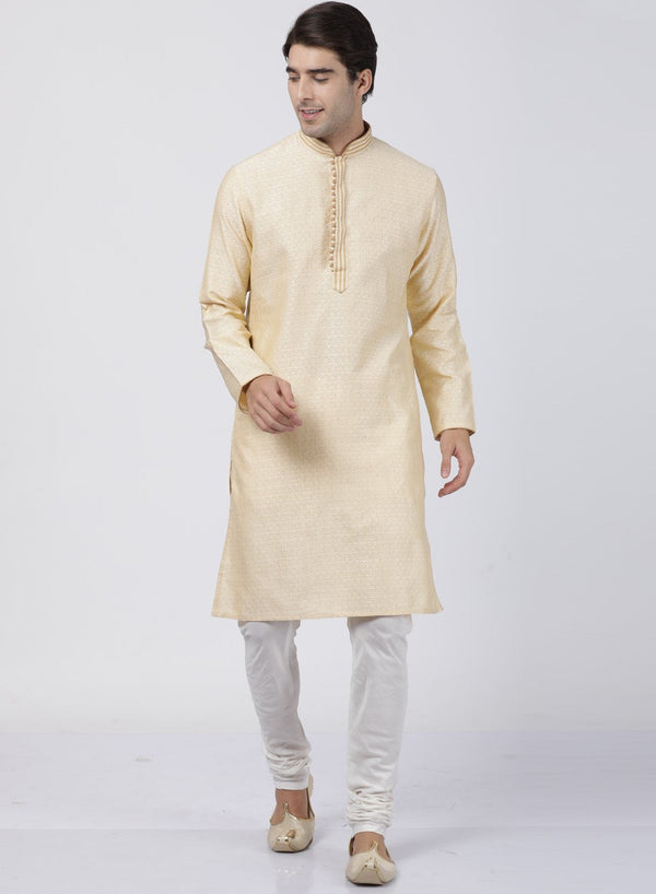 Men's White Cotton Silk Blend Kurta and Pyjama Set - Vastramay