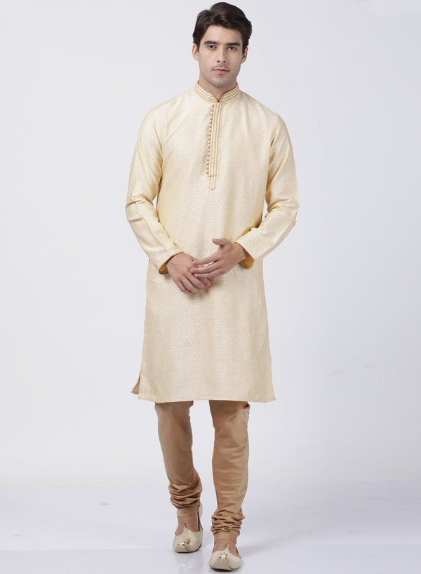 Men's White Cotton Silk Blend Kurta and Pyjama Set - Vastramay