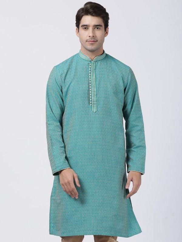 Men's Green Cotton Silk Blend Kurta - Vastramay