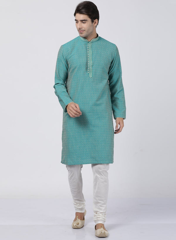 Men's Green Cotton Silk Blend Kurta and Pyjama Set - Vastramay