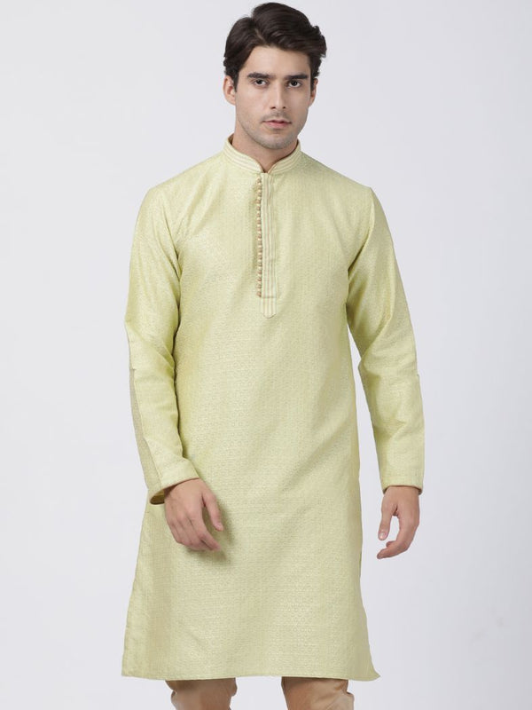 Men's Light Green Cotton Silk Blend Kurta - Vastramay