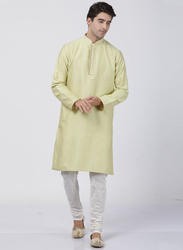 Men's Light Green Cotton Silk Blend Kurta and Pyjama Set - Vastramay