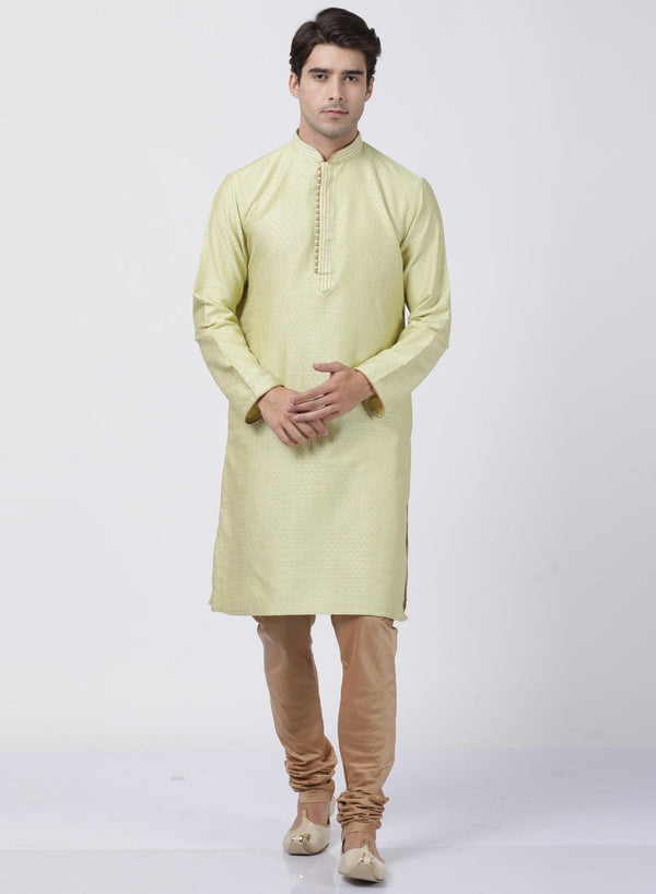 Men's Light Green Cotton Silk Blend Kurta and Pyjama Set - Vastramay