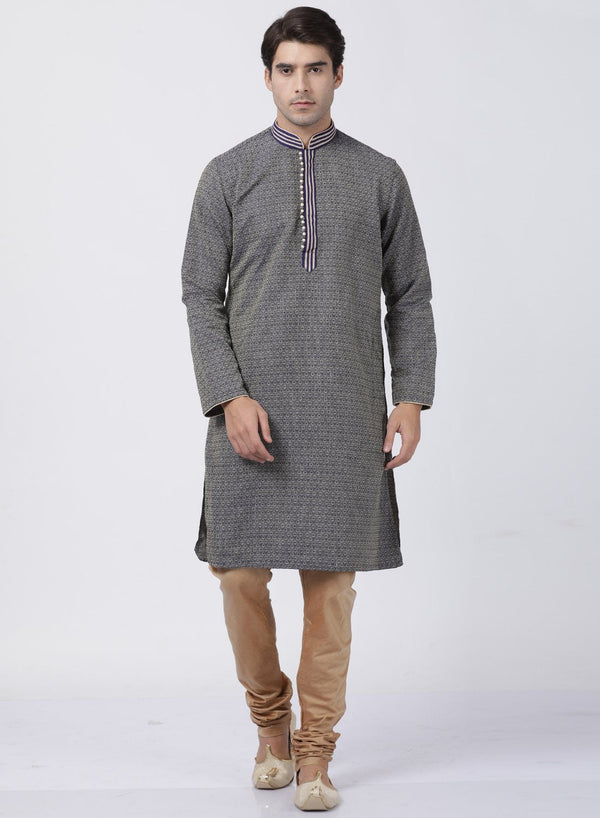 Men's Dark Blue Cotton Silk Blend Kurta and Pyjama Set - Vastramay