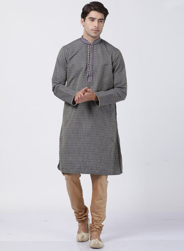 Men's Dark Blue Cotton Silk Blend Kurta and Pyjama Set - Vastramay