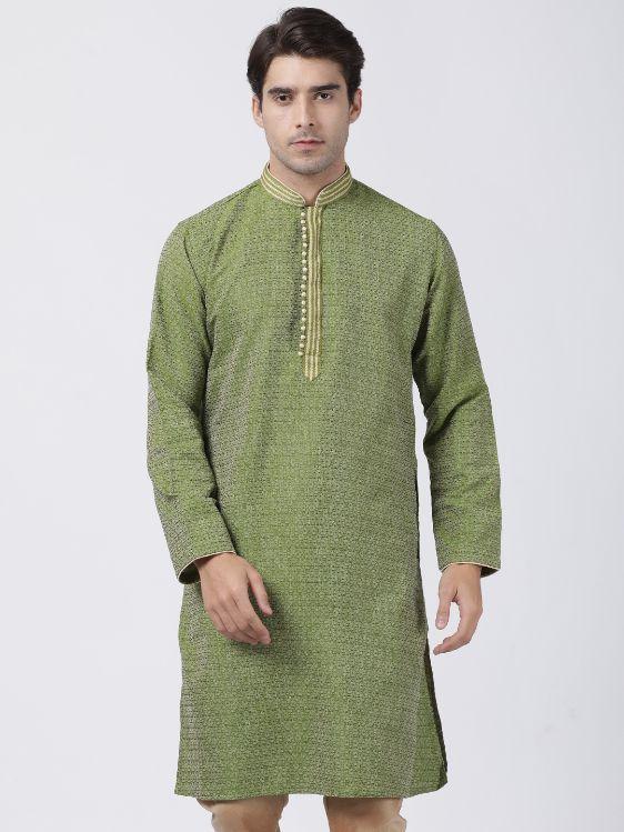 Jashvi Men's Green  Silk Blend Kurta