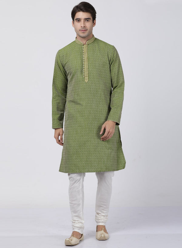 Men's Green Cotton Silk Blend Kurta and Pyjama Set - Vastramay