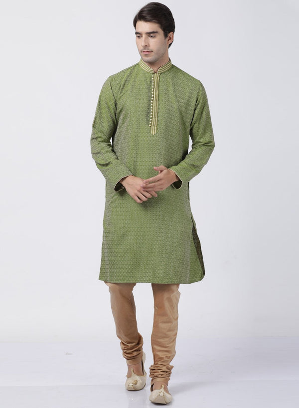 Men's Green Cotton Silk Blend Kurta and Pyjama Set - Vastramay