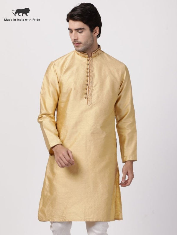 Men's Beige Cotton Silk Blend Kurta - Vastramay