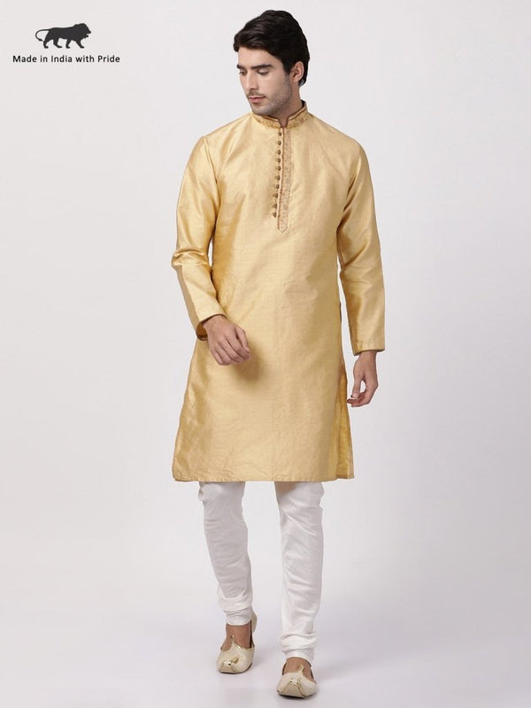 Men's Beige Cotton Silk Blend Kurta and Pyjama Set - Vastramay