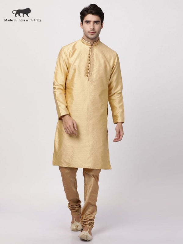 Men's Beige Cotton Silk Blend Kurta and Pyjama Set - Vastramay