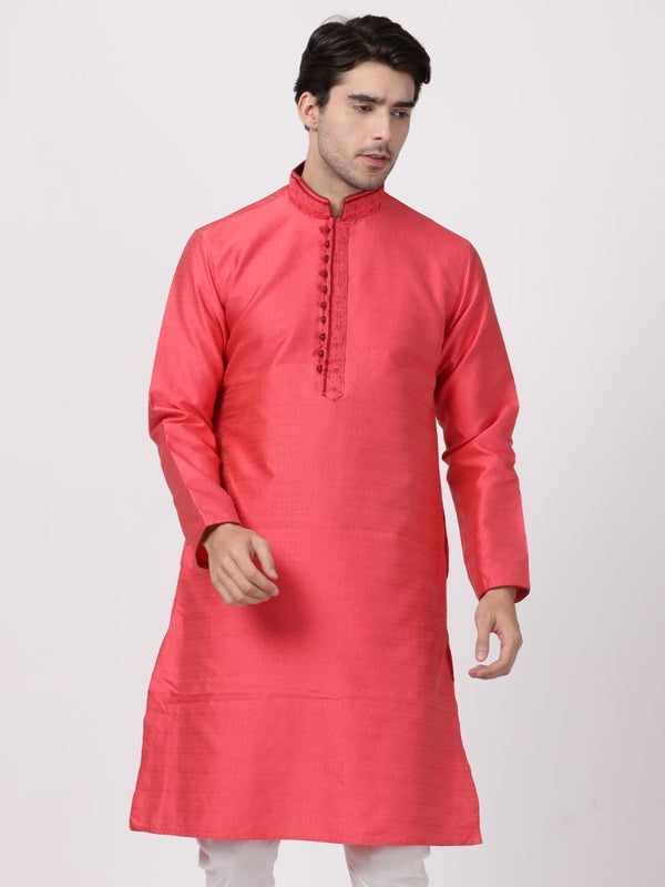 Men's Pink Cotton Silk Blend Kurta - Vastramay