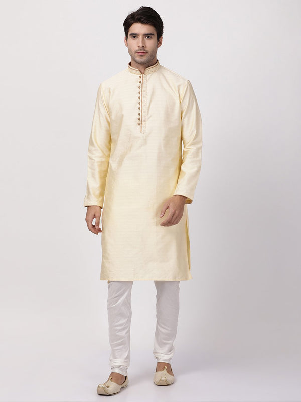 Men's White Cotton Silk Blend Kurta and Pyjama Set - Vastramay