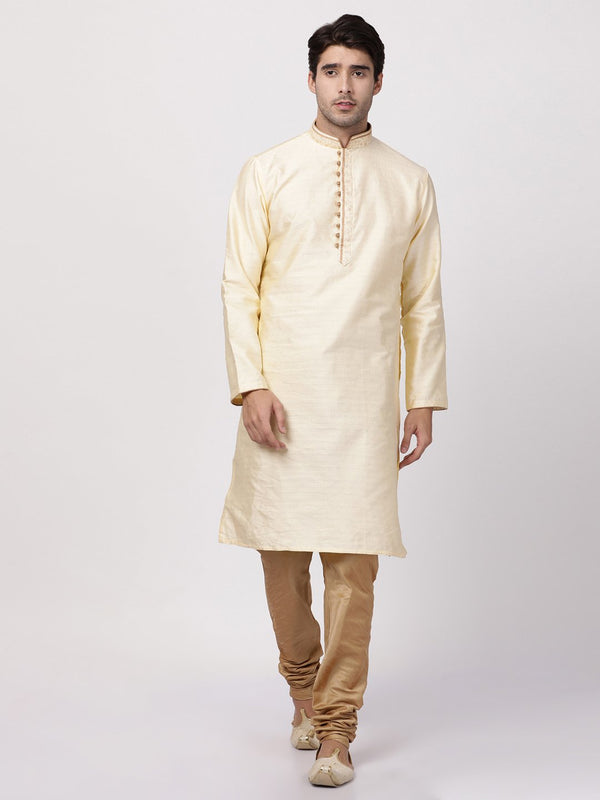 Men's White Cotton Silk Blend Kurta and Pyjama Set - Vastramay