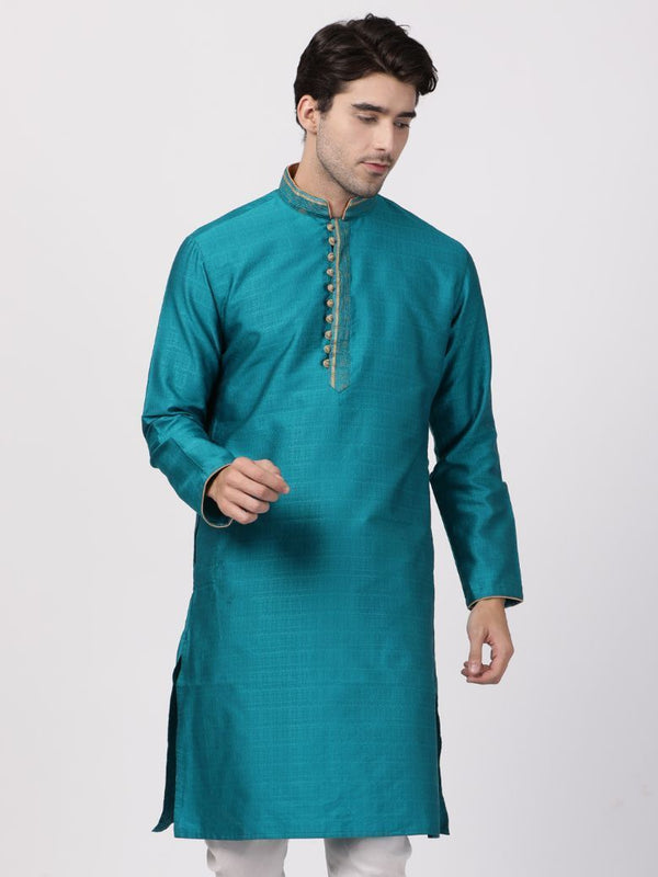 Men's Green Cotton Silk Blend Kurta - Vastramay