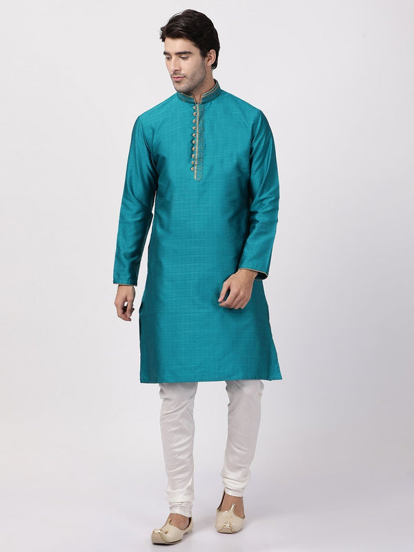 Men's Green Cotton Silk Blend Kurta and Pyjama Set - Vastramay