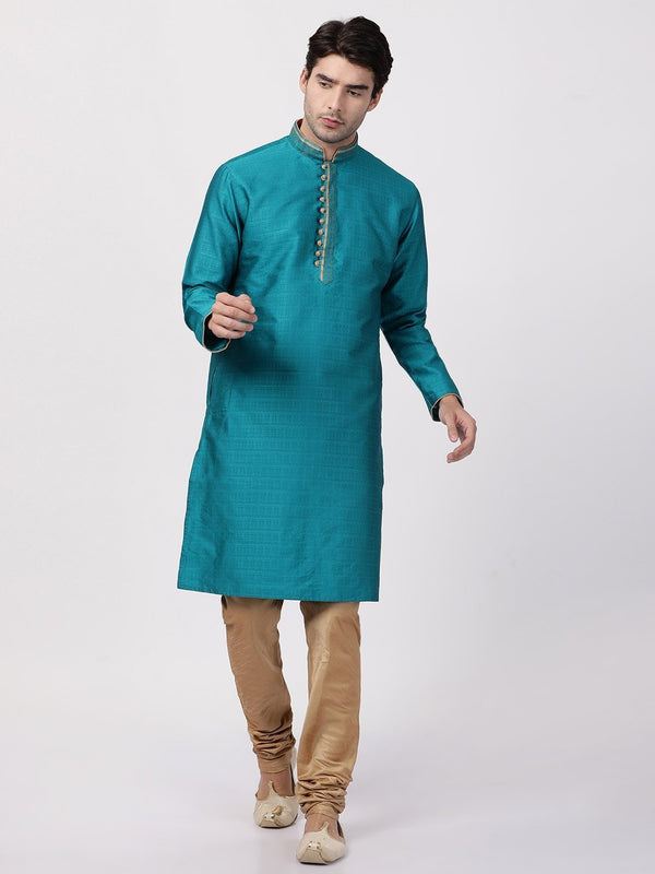 Men's Green Cotton Silk Blend Kurta and Pyjama Set - Vastramay