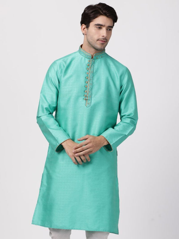 Men's Green Cotton Silk Blend Kurta - Vastramay