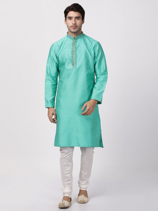 Men's Green Cotton Silk Blend Kurta and Pyjama Set - Vastramay