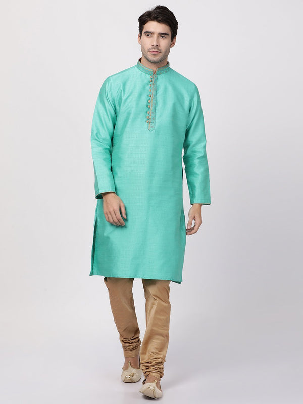 Men's Green Cotton Silk Blend Kurta and Pyjama Set - Vastramay