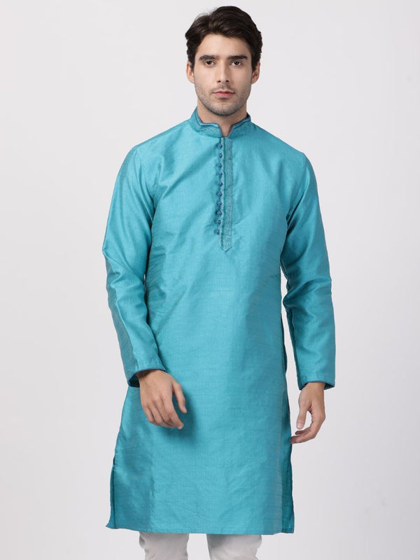 Men's Dark Green Cotton Silk Blend Kurta - Vastramay