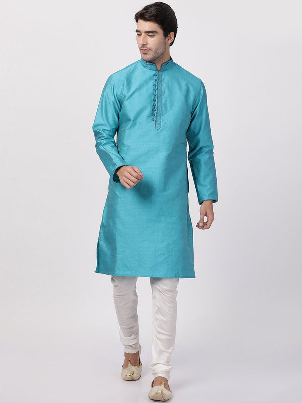 Men's Dark Green Cotton Silk Blend Kurta and Pyjama Set - Vastramay