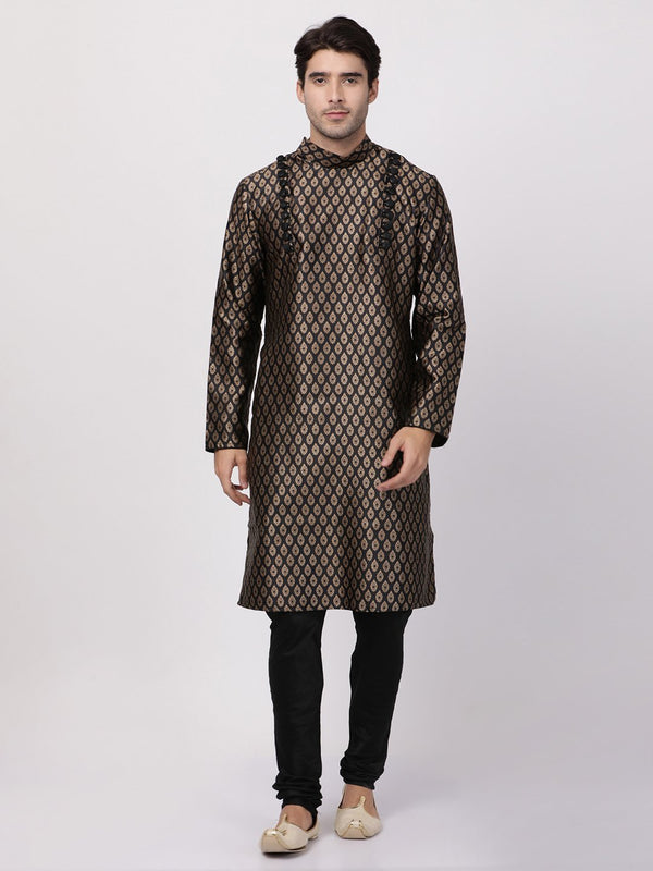 Men's Black Cotton Silk Blend Kurta and Pyjama Set - Vastramay