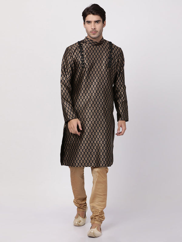 Men's Black Cotton Silk Blend Kurta and Pyjama Set - Vastramay