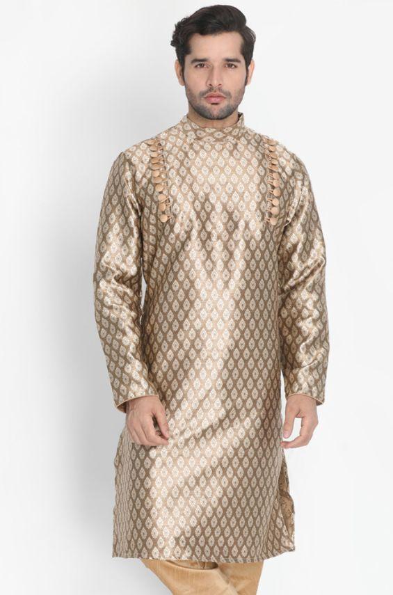 Men's Gold Cotton Silk Blend Kurta - Vastramay