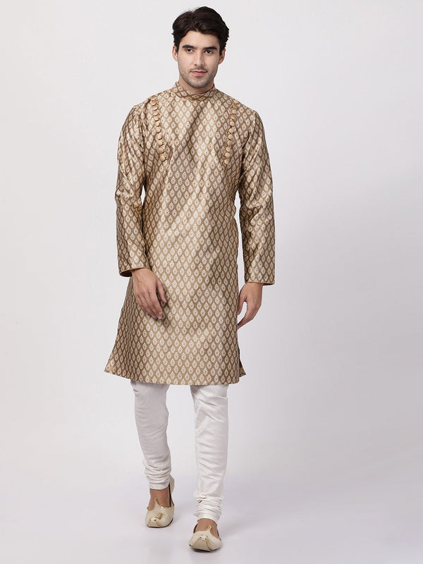 Men's Gold Cotton Silk Blend Kurta and Pyjama Set - Vastramay